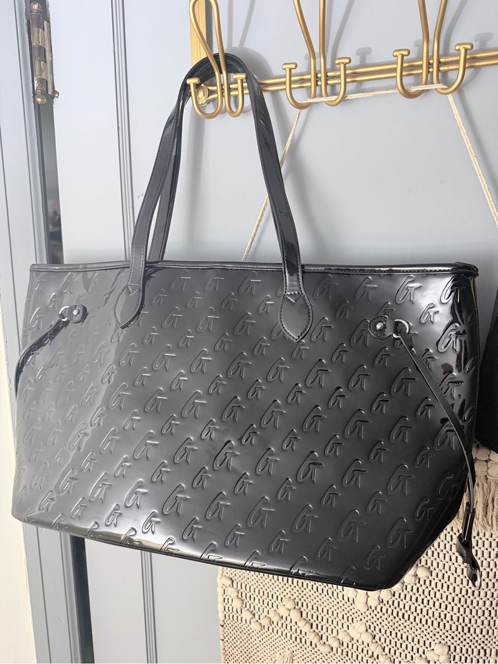 Glamaholic Black Patent Tote Bag with Embossed Logo - Picture 2 of 5